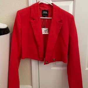 ZARA Red Cropped Blazer